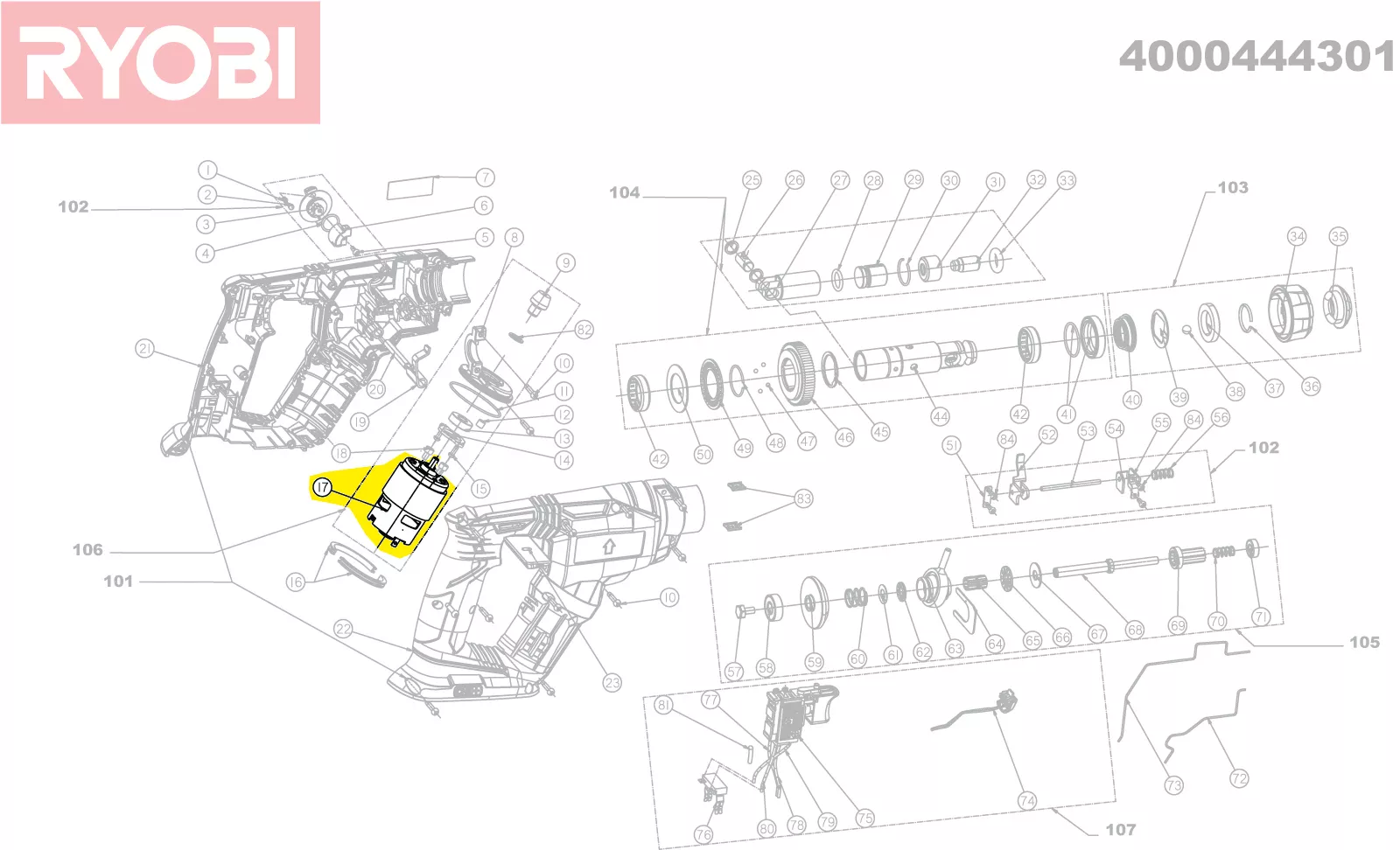 Moteur réf. 5131032906 perforateur R18SDS Ryobi